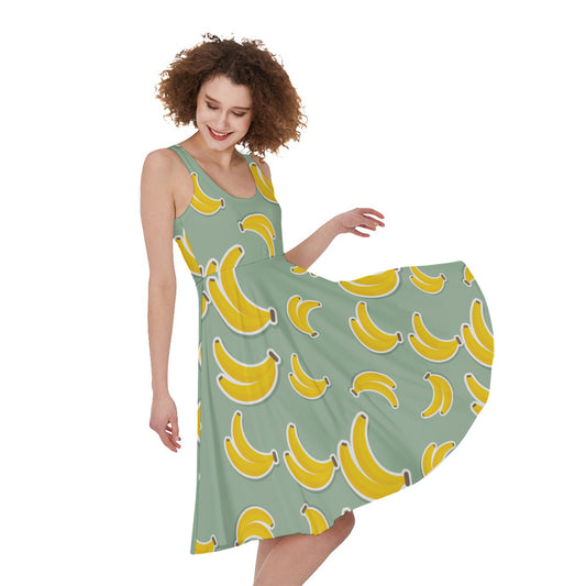 Cute Banana Pattern Print Women's Sleeveless Dress