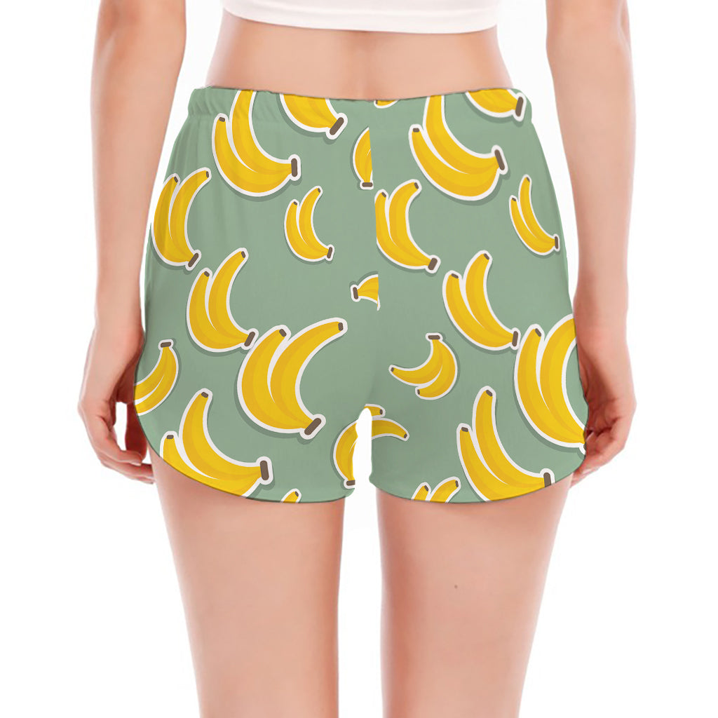 Cute Banana Pattern Print Women's Split Running Shorts