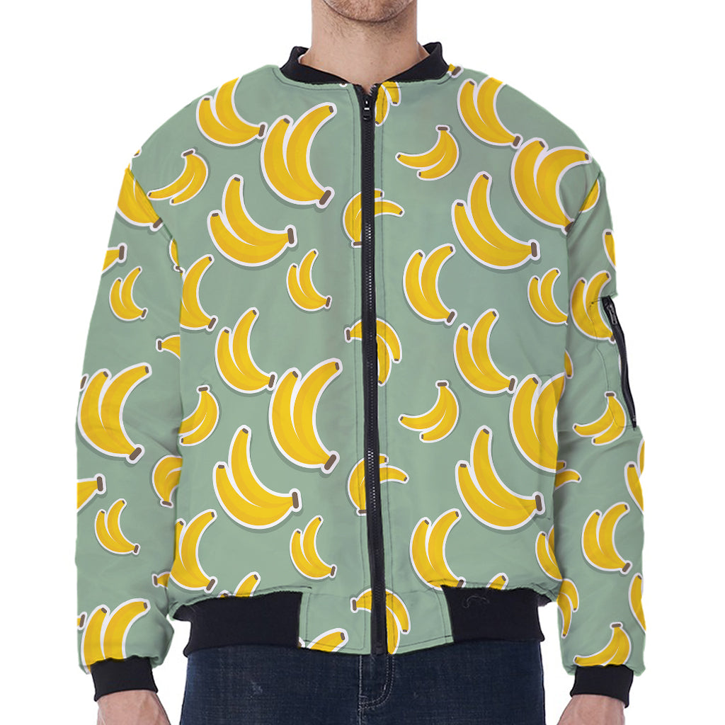 Cute Banana Pattern Print Zip Sleeve Bomber Jacket