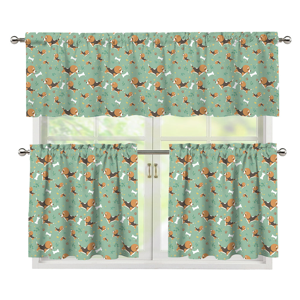 Cute Beagle Puppy Pattern Print 3 Piece Kitchen Curtains