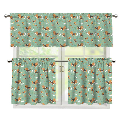Cute Beagle Puppy Pattern Print 3 Piece Kitchen Curtains