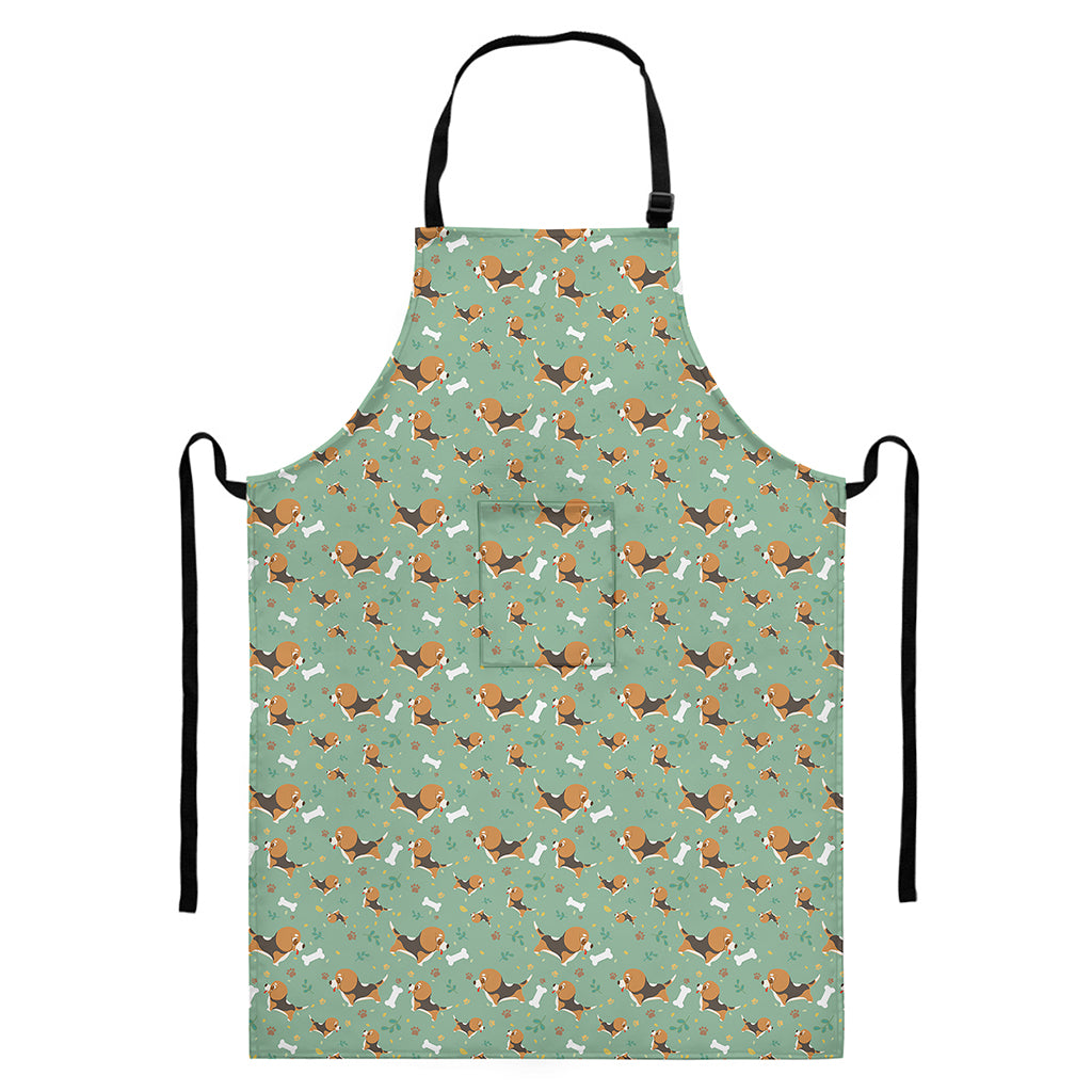 Cute Beagle Puppy Pattern Print Bib Apron With Pocket