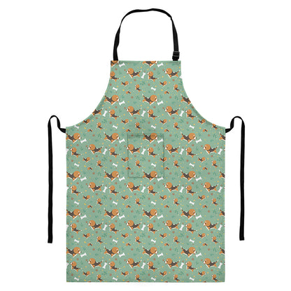 Cute Beagle Puppy Pattern Print Bib Apron With Pocket