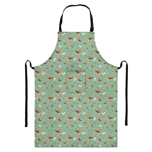 Cute Beagle Puppy Pattern Print Bib Apron With Pocket