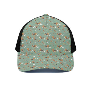 Cute Beagle Puppy Pattern Print Black Mesh Trucker Cap