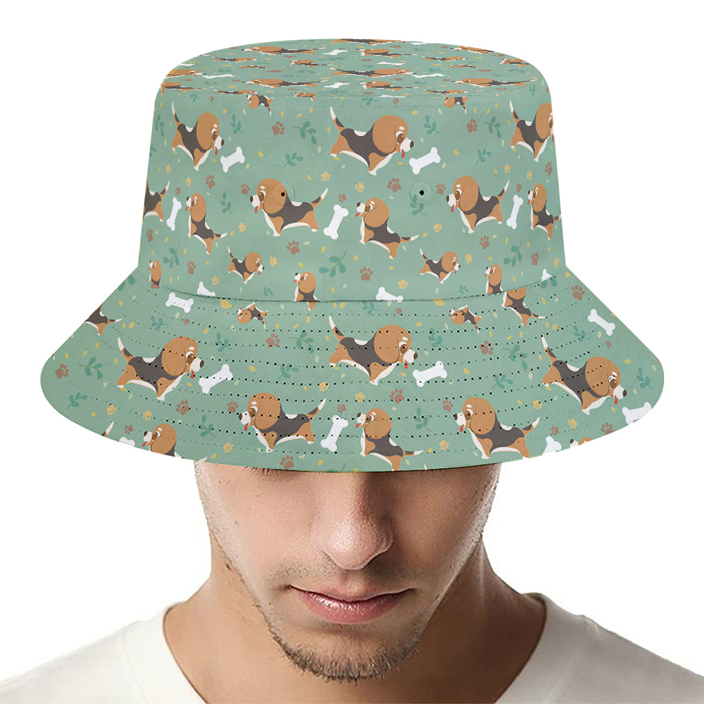 Cute Beagle Puppy Pattern Print Bucket Hat