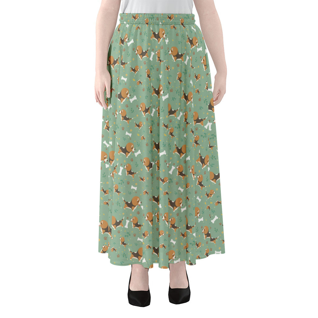 Cute Beagle Puppy Pattern Print Chiffon Maxi Skirt