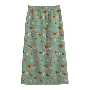 Cute Beagle Puppy Pattern Print Cotton Front Slit Maxi Skirt