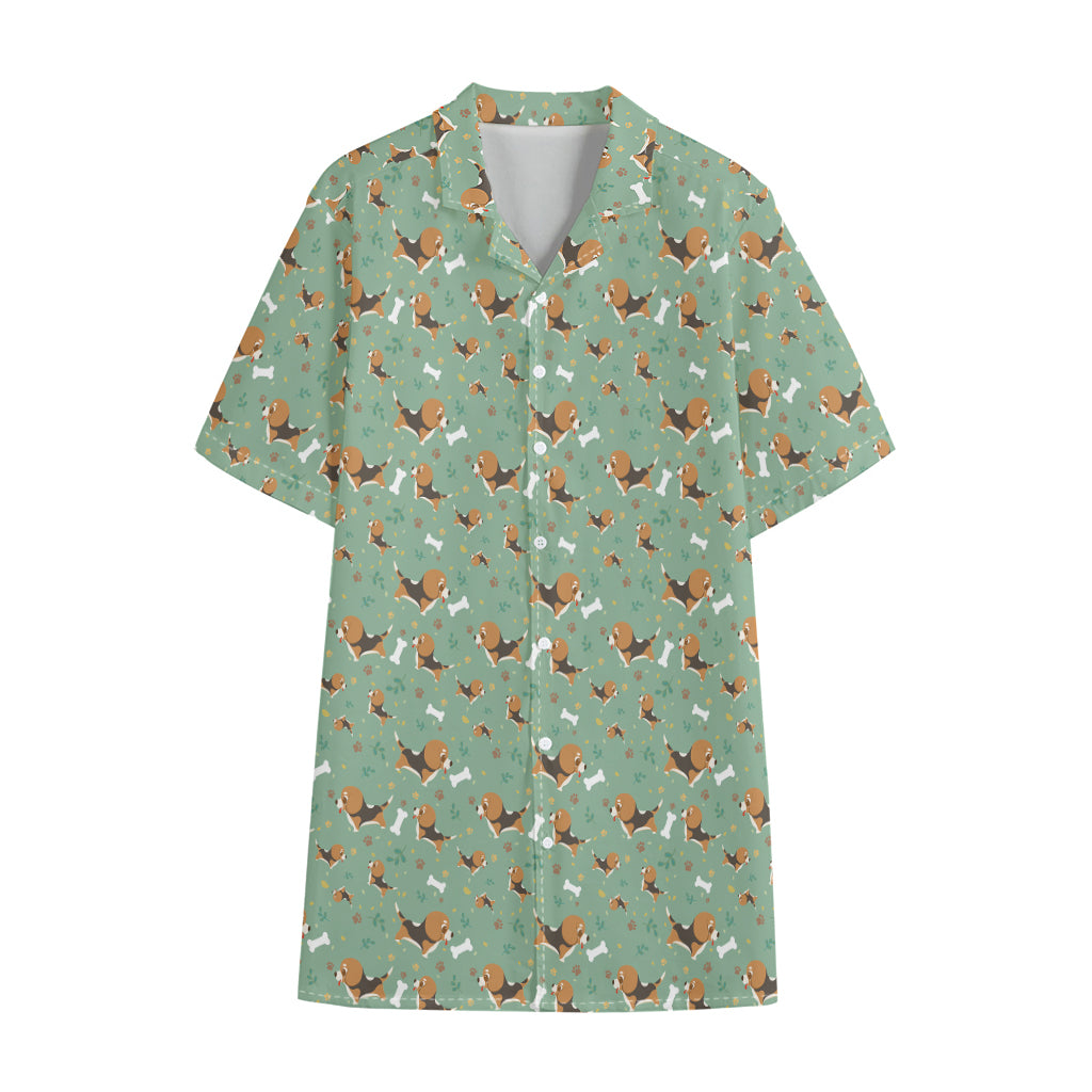 Cute Beagle Puppy Pattern Print Cotton Hawaiian Shirt