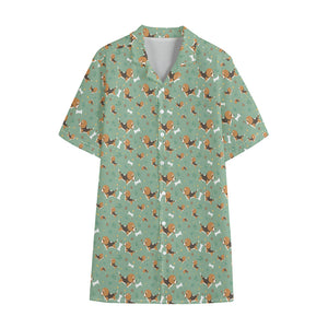 Cute Beagle Puppy Pattern Print Cotton Hawaiian Shirt