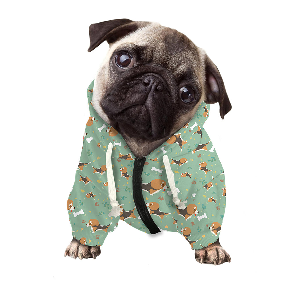 Cute Beagle Puppy Pattern Print Dog Zip Up Hoodie
