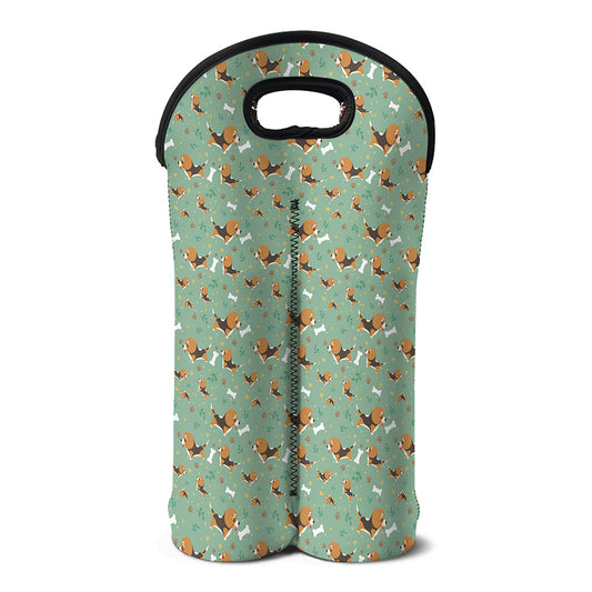 Cute Beagle Puppy Pattern Print Double Neoprene Wine Tote