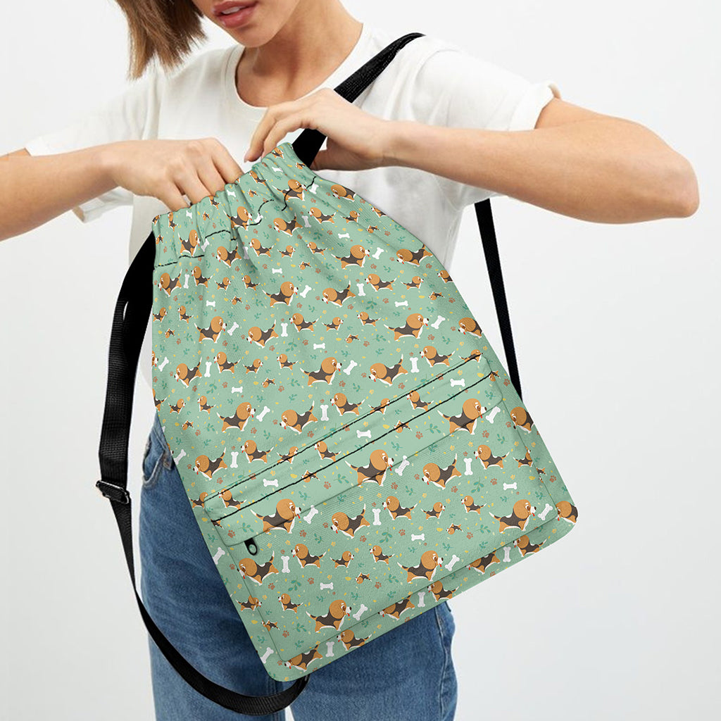 Cute Beagle Puppy Pattern Print Drawstring Backpack