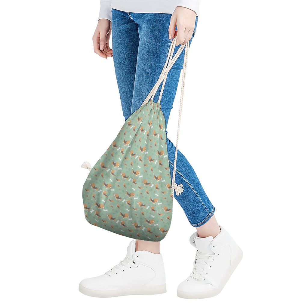 Cute Beagle Puppy Pattern Print Drawstring Bag