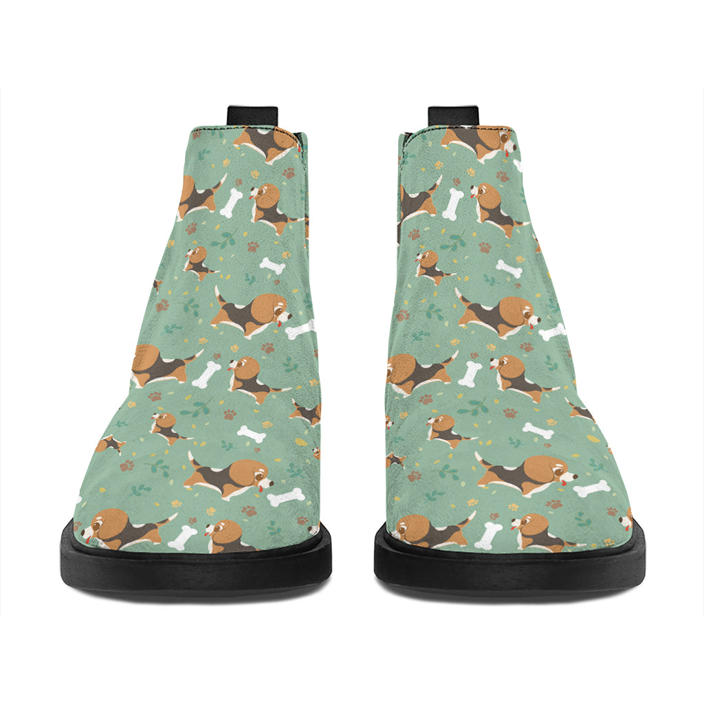 Cute Beagle Puppy Pattern Print Flat Ankle Boots