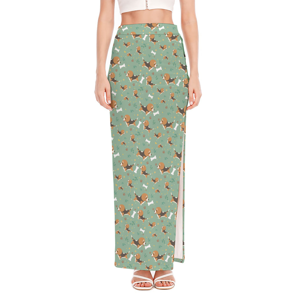 Cute Beagle Puppy Pattern Print High Slit Maxi Skirt