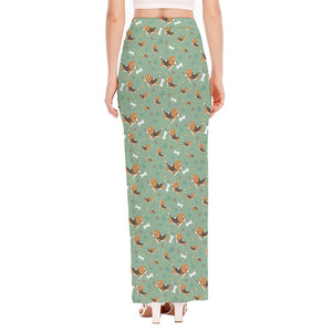 Cute Beagle Puppy Pattern Print High Slit Maxi Skirt