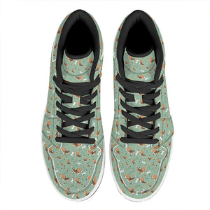 Cute Beagle Puppy Pattern Print High Top Leather Sneakers