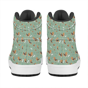 Cute Beagle Puppy Pattern Print High Top Leather Sneakers