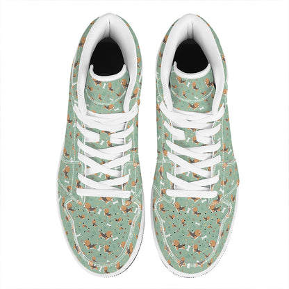 Cute Beagle Puppy Pattern Print High Top Leather Sneakers