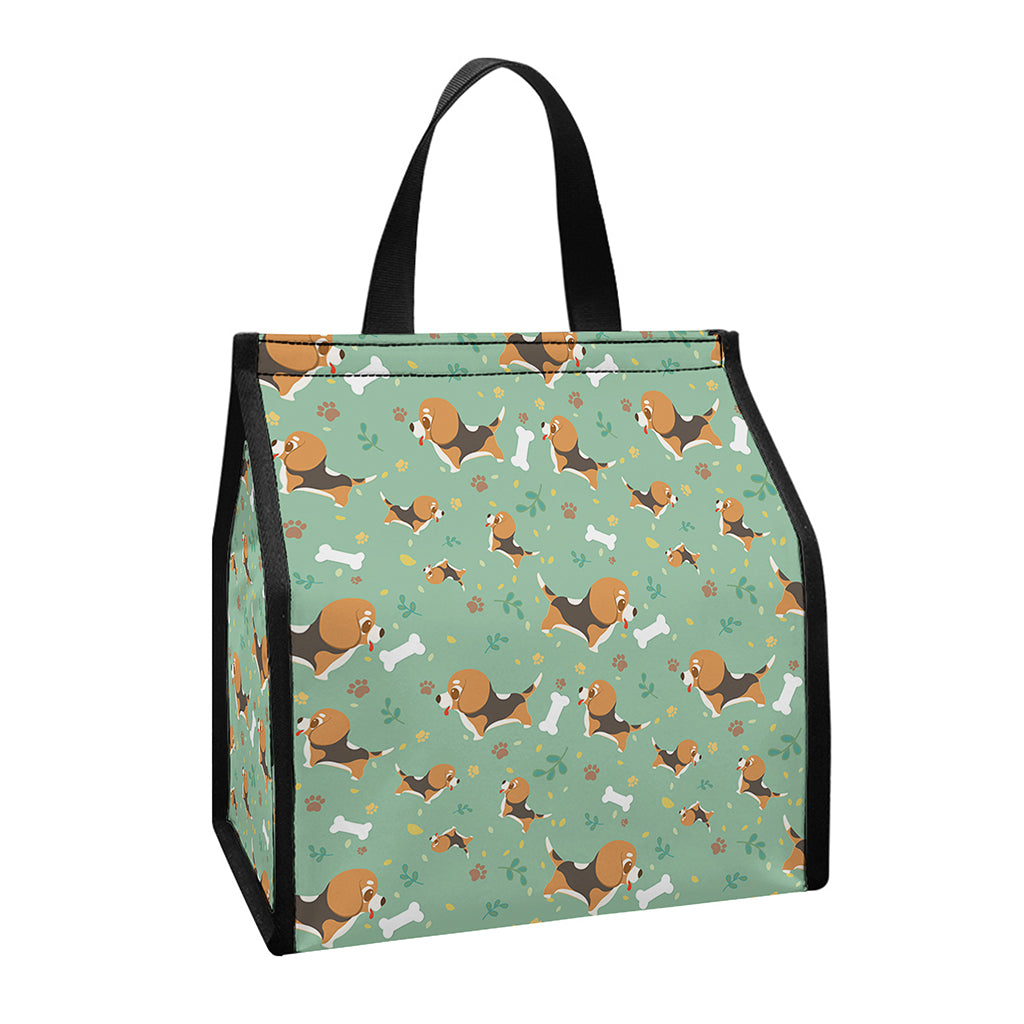 Cute Beagle Puppy Pattern Print Insulated Lunch Tote