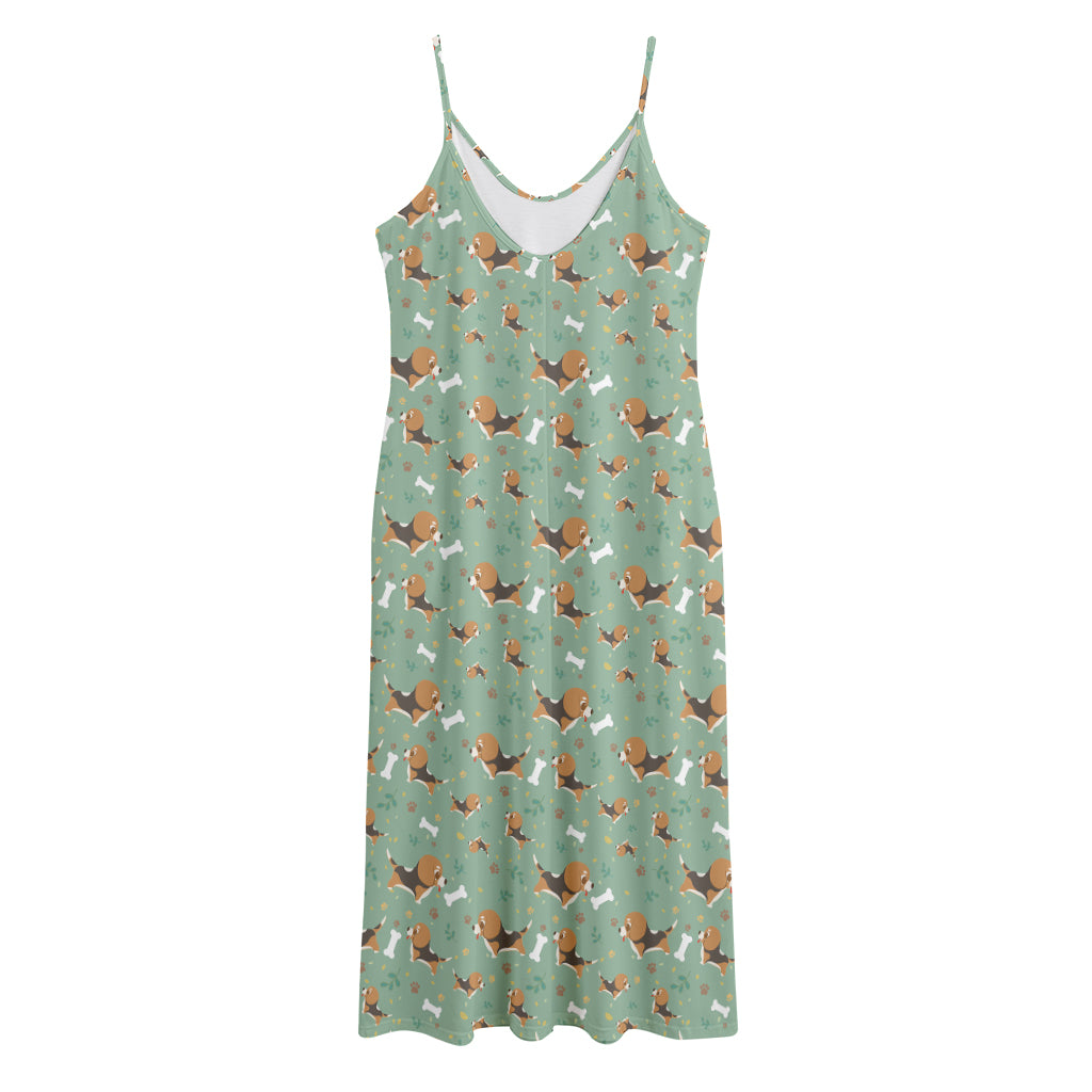 Cute Beagle Puppy Pattern Print Jersey Midi Cami Dress