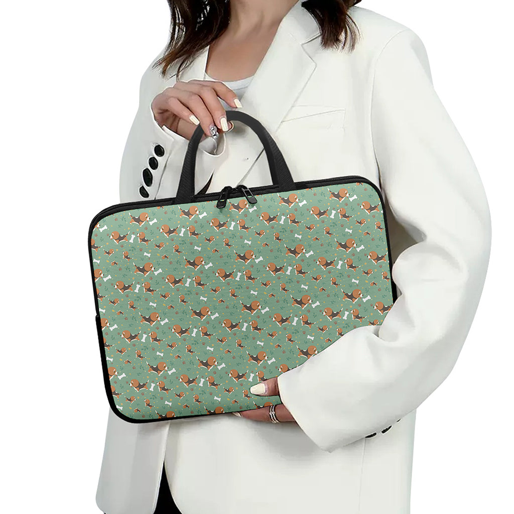 Cute Beagle Puppy Pattern Print Laptop Sleeve With Handle