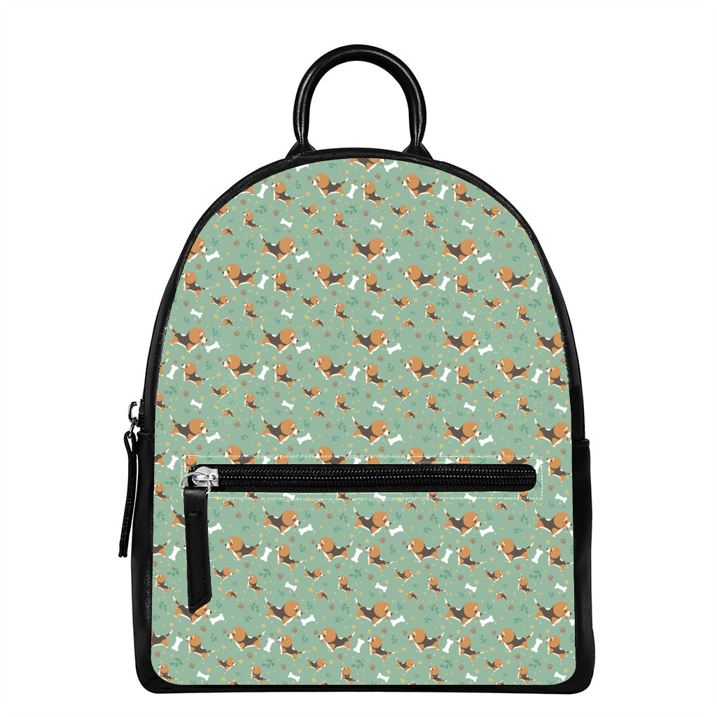 Cute Beagle Puppy Pattern Print Leather Backpack