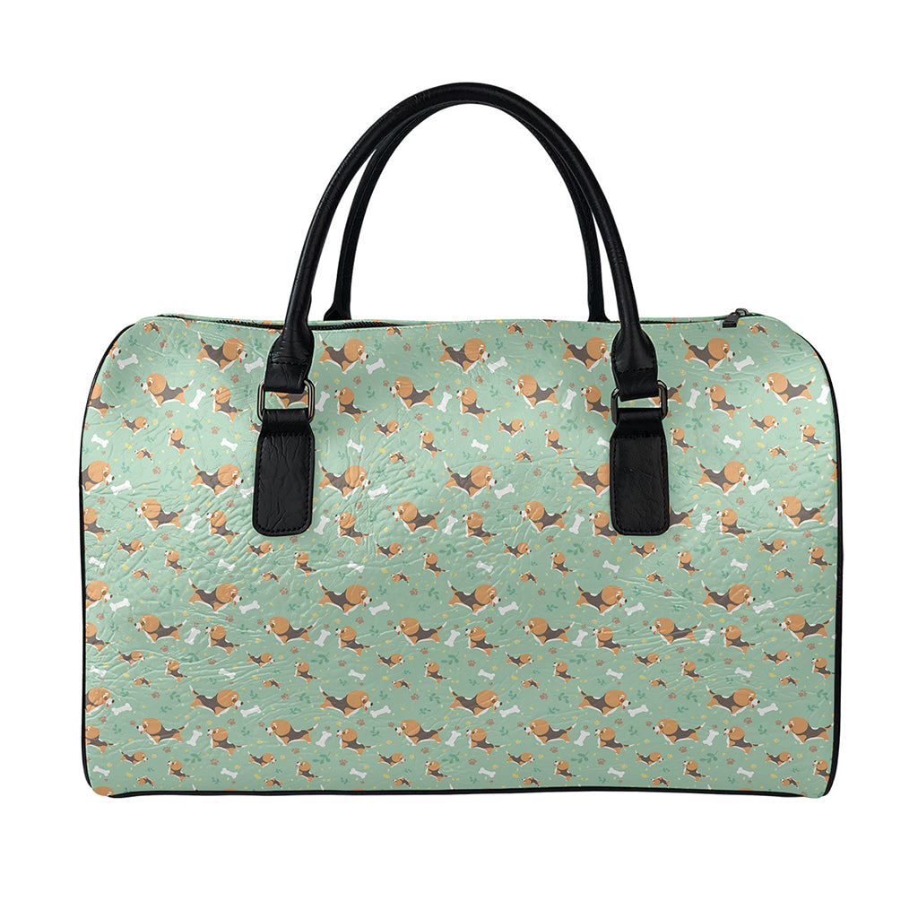 Cute Beagle Puppy Pattern Print Leather Duffle Bag