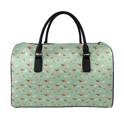 Cute Beagle Puppy Pattern Print Leather Duffle Bag