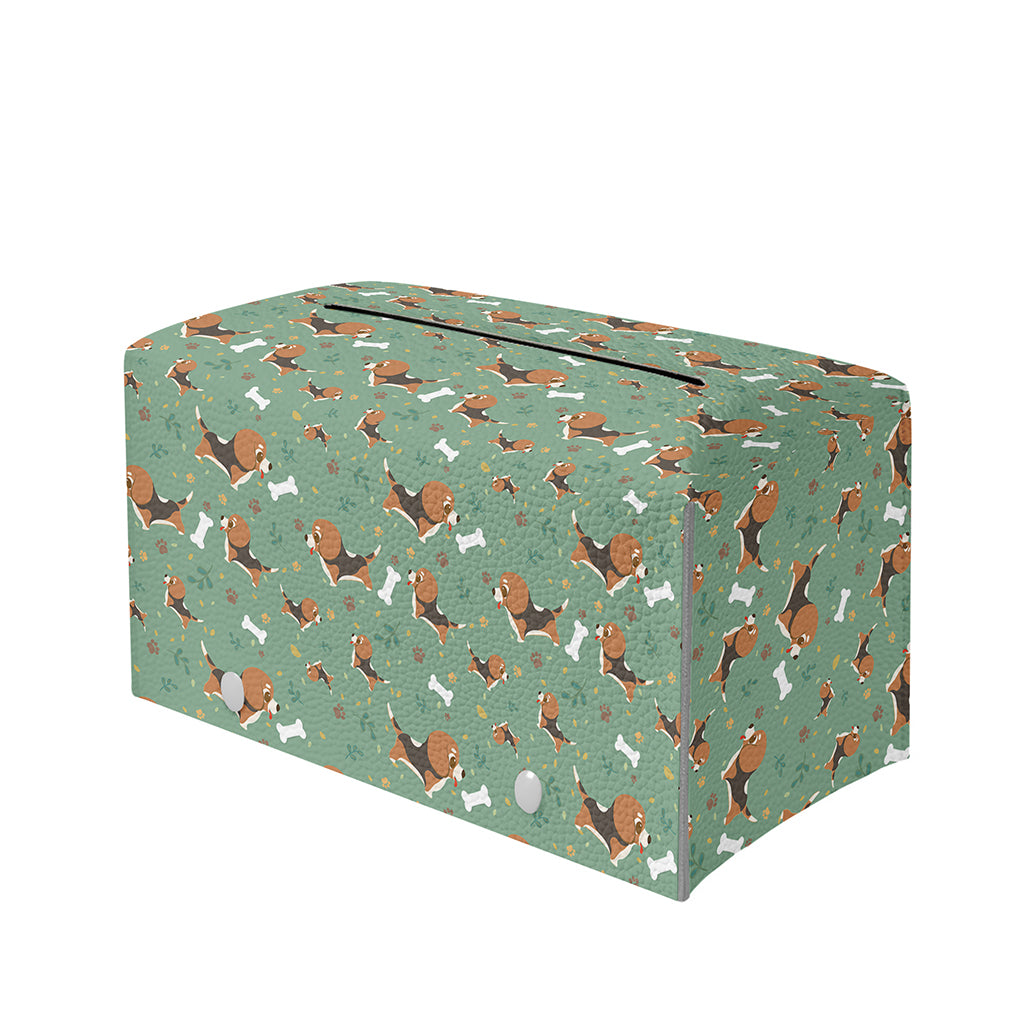 Cute Beagle Puppy Pattern Print Leather Tissue Box Cover