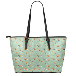 Cute Beagle Puppy Pattern Print Leather Tote Bag