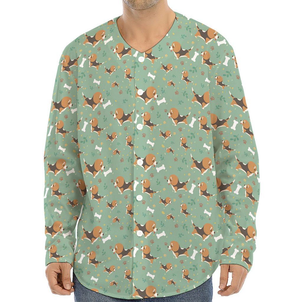 Cute Beagle Puppy Pattern Print Long Sleeve Baseball Jersey