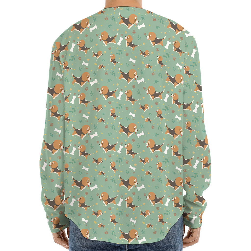 Cute Beagle Puppy Pattern Print Long Sleeve Baseball Jersey