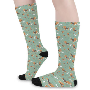 Cute Beagle Puppy Pattern Print Long Socks