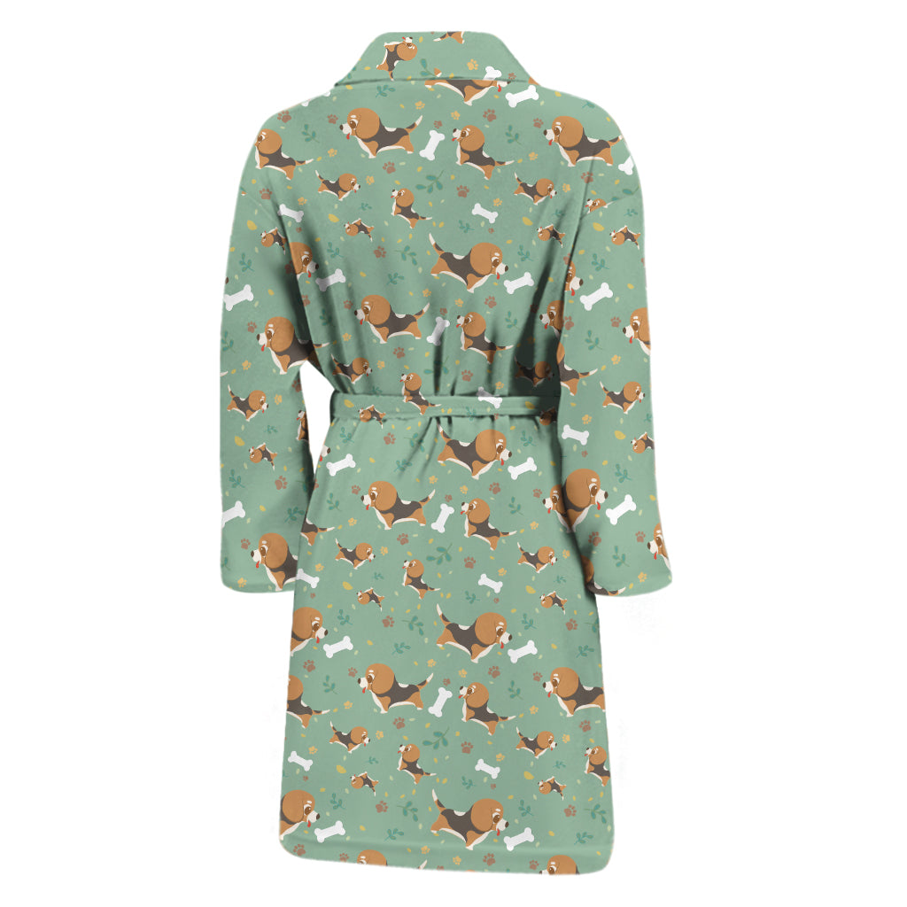 Cute Beagle Puppy Pattern Print Men's Bathrobe