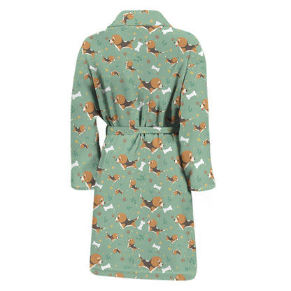 Cute Beagle Puppy Pattern Print Men's Bathrobe