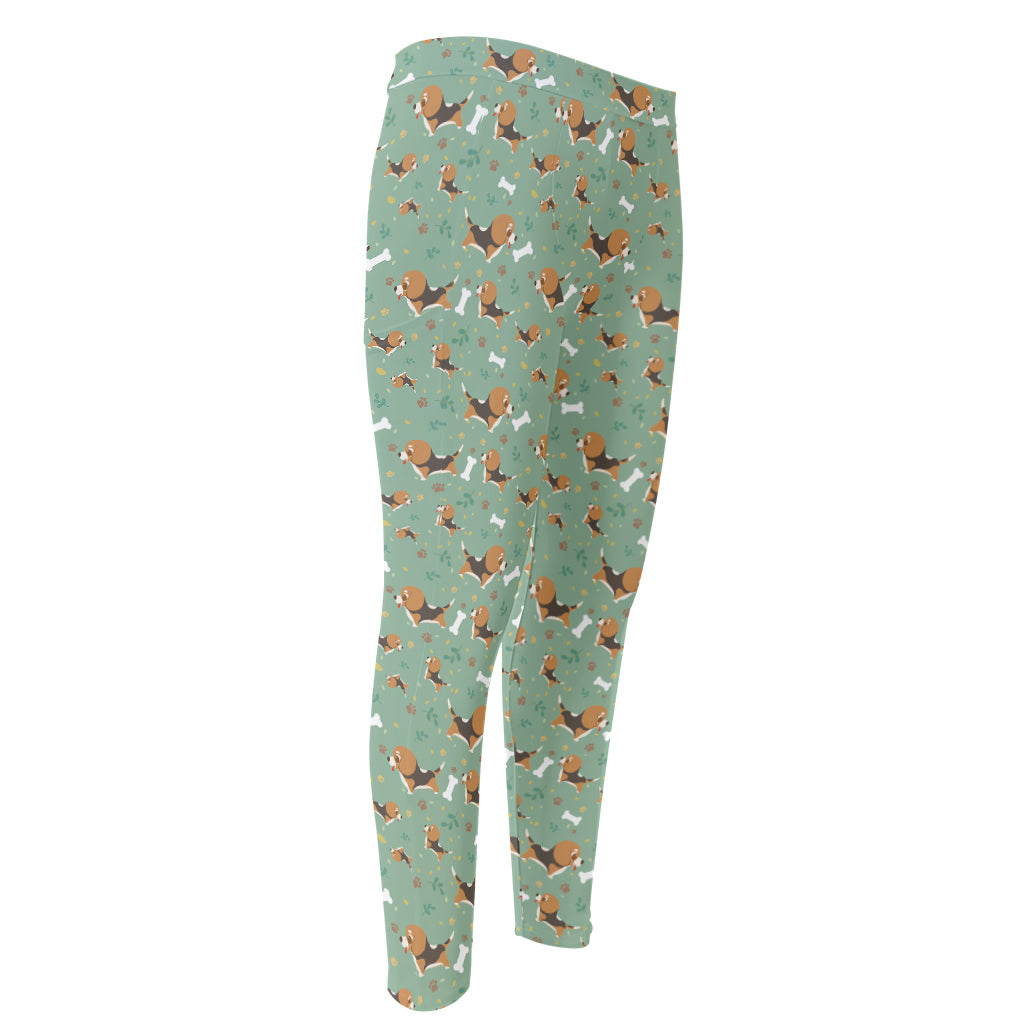 Cute Beagle Puppy Pattern Print Men's Compression Pants