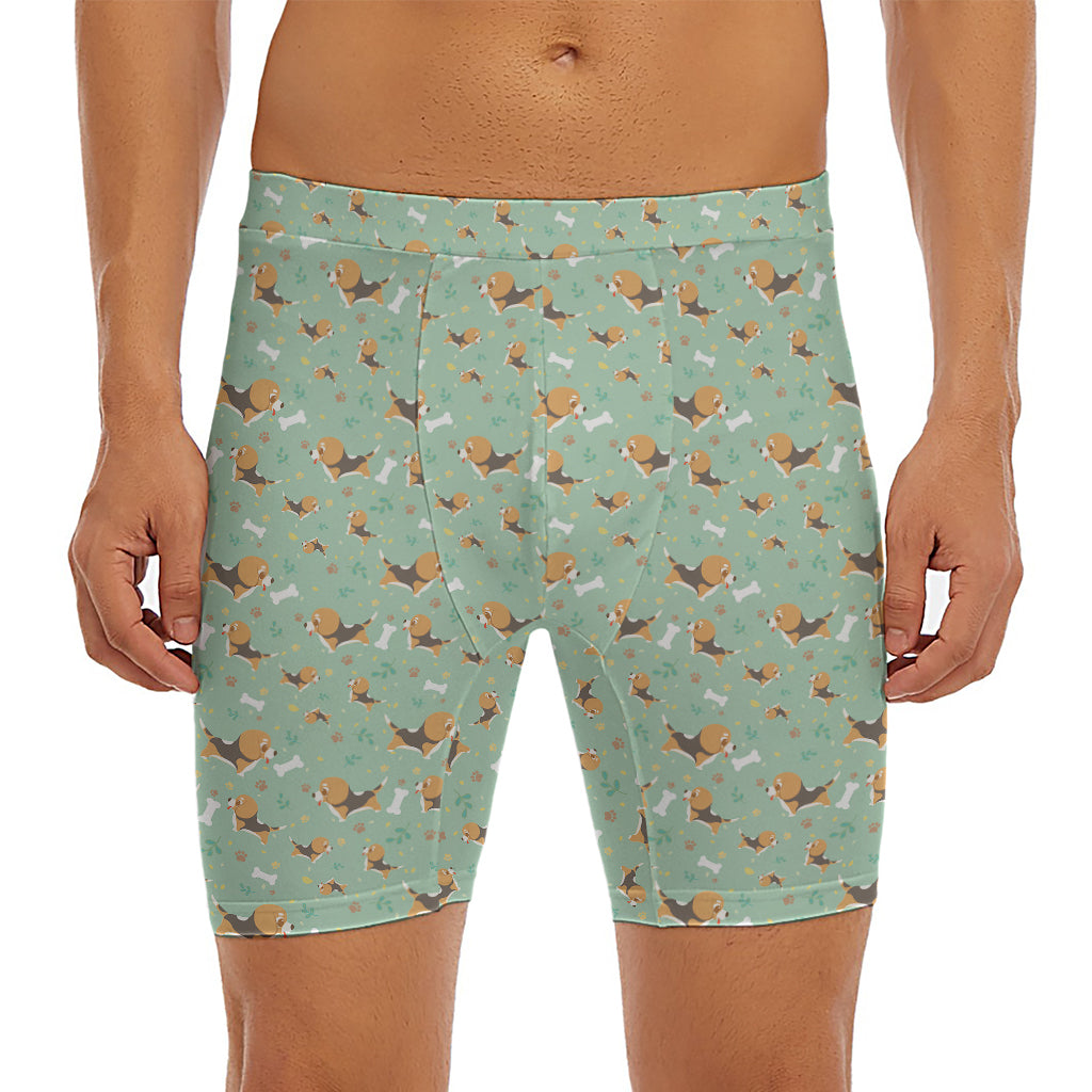 Cute Beagle Puppy Pattern Print Men's Long Boxer Briefs