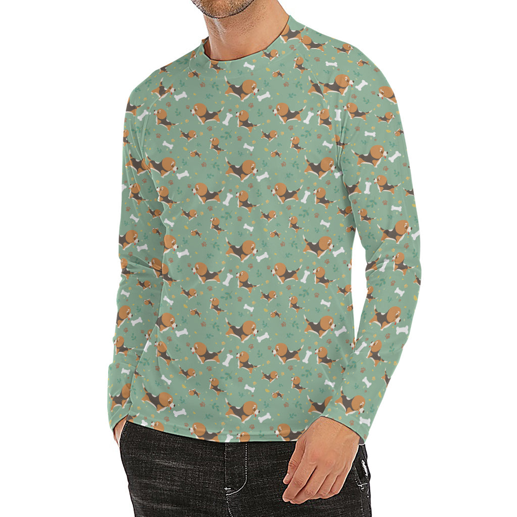 Cute Beagle Puppy Pattern Print Men's Long Sleeve Rash Guard