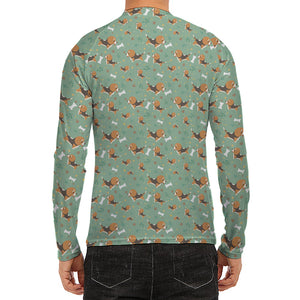 Cute Beagle Puppy Pattern Print Men's Long Sleeve Rash Guard