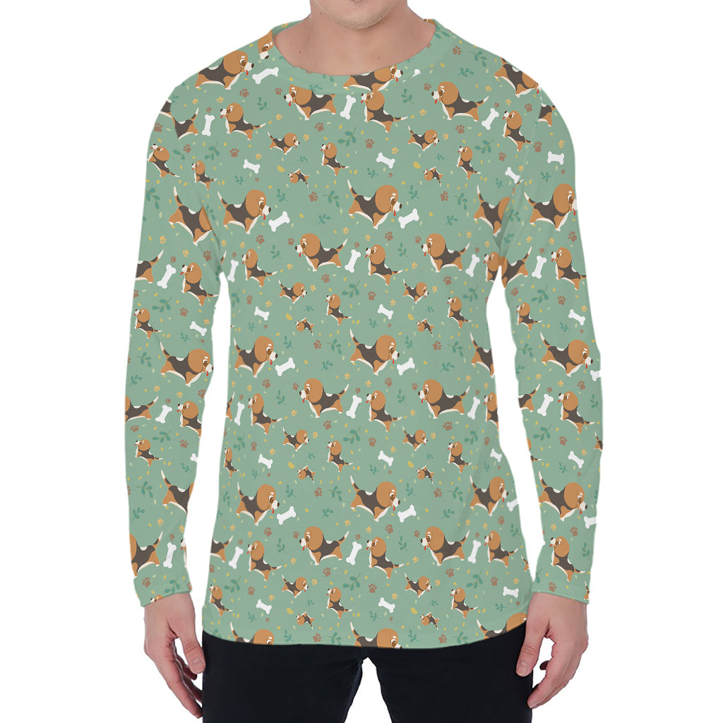 Cute Beagle Puppy Pattern Print Men's Long Sleeve T-Shirt