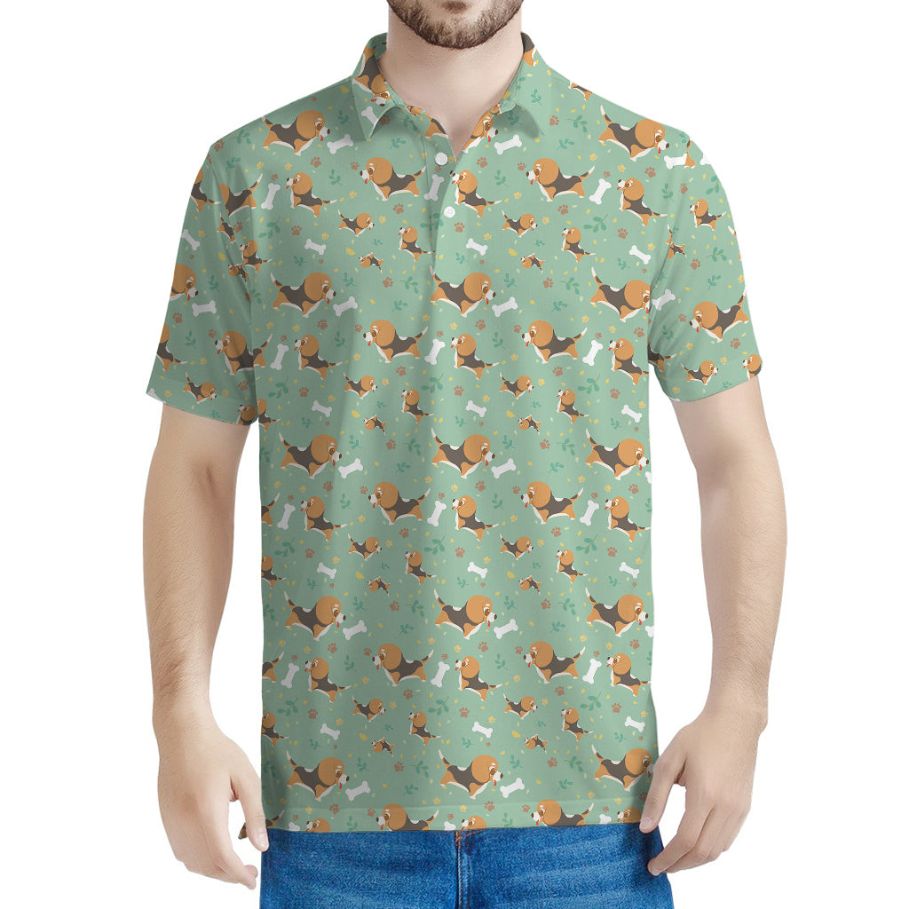 Cute Beagle Puppy Pattern Print Men's Polo Shirt