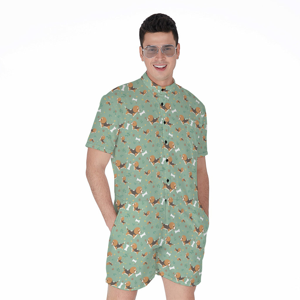 Cute Beagle Puppy Pattern Print Men's Rompers