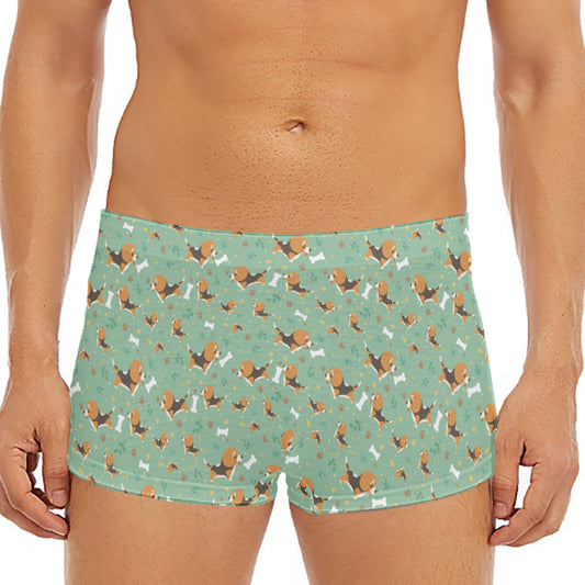 Cute Beagle Puppy Pattern Print Men's Short Boxer Briefs