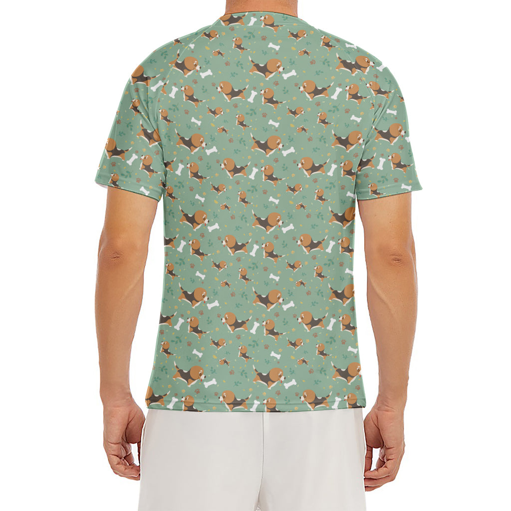 Cute Beagle Puppy Pattern Print Men's Short Sleeve Rash Guard