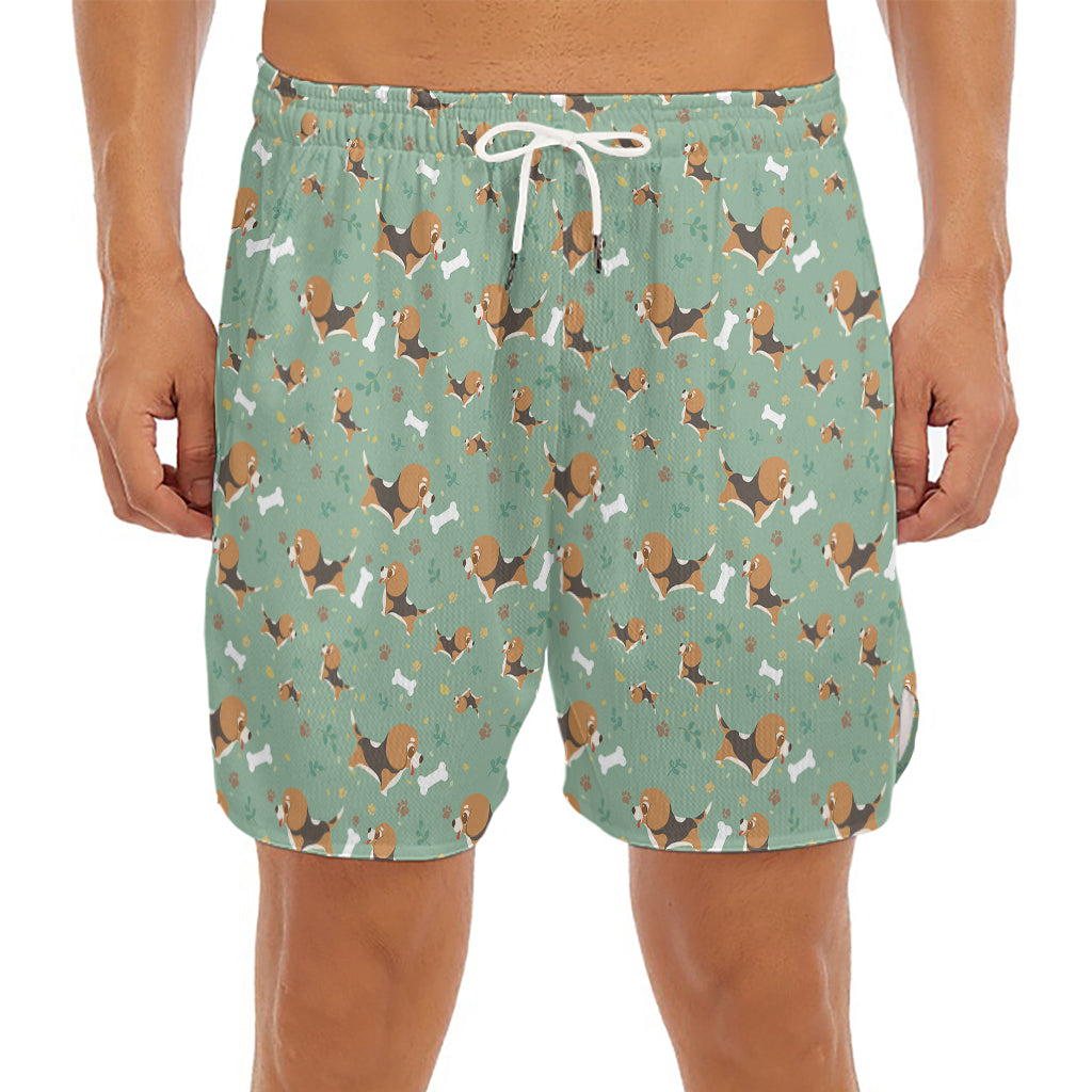 Cute Beagle Puppy Pattern Print Men's Split Running Shorts