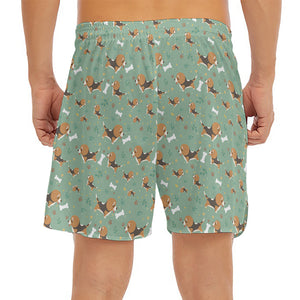 Cute Beagle Puppy Pattern Print Men's Split Running Shorts