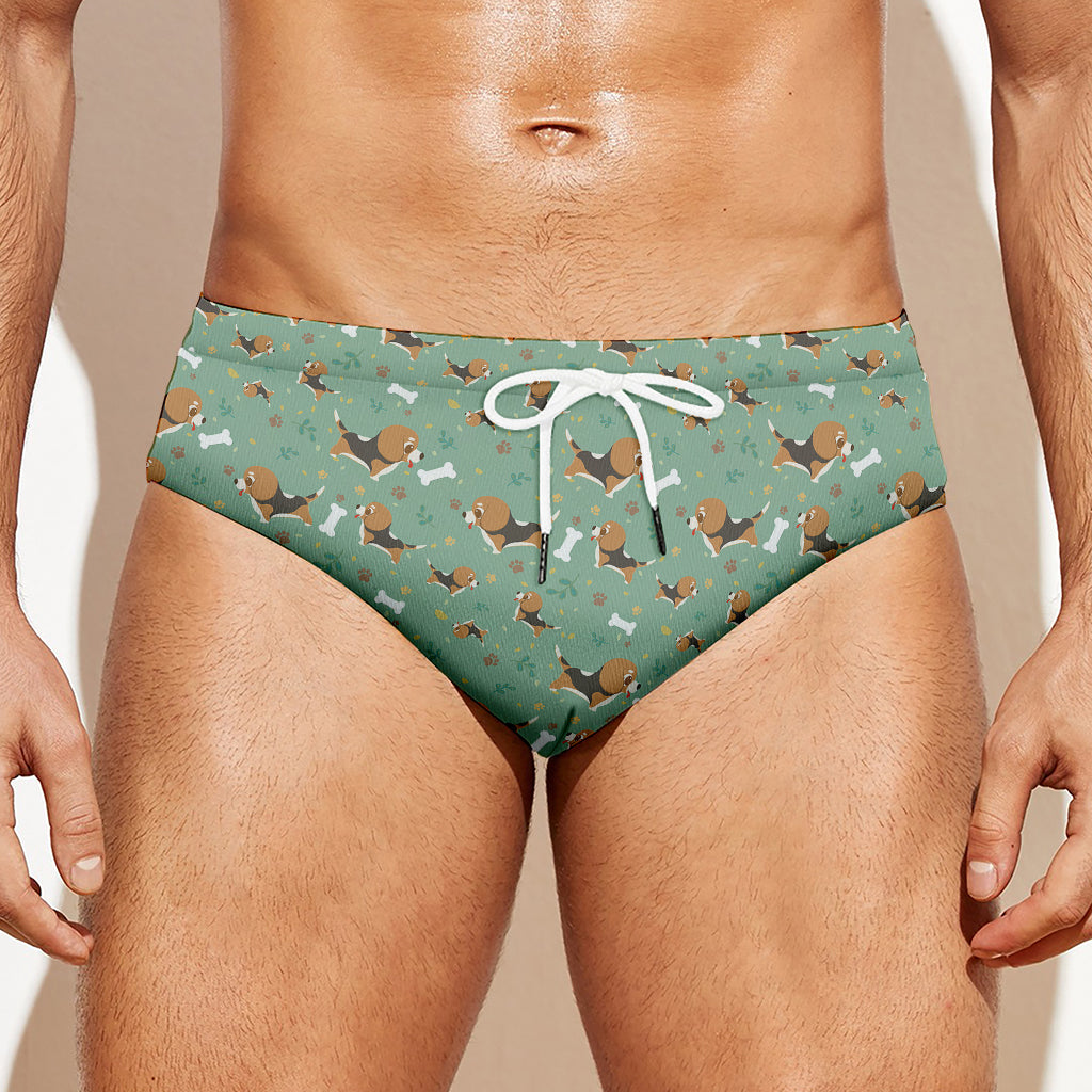 Cute Beagle Puppy Pattern Print Men's Swim Briefs