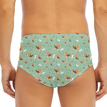 Cute Beagle Puppy Pattern Print Men's Triangle Swim Briefs